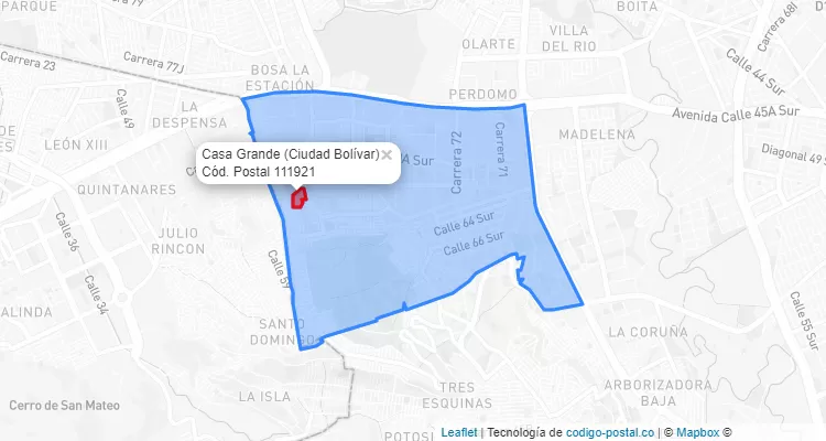Código Postal Barrio Casa Grande en Ciudad Bolívar, Bogotá