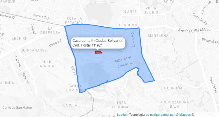 Código Postal Barrio Casa Loma II en Ciudad Bolívar, Bogotá