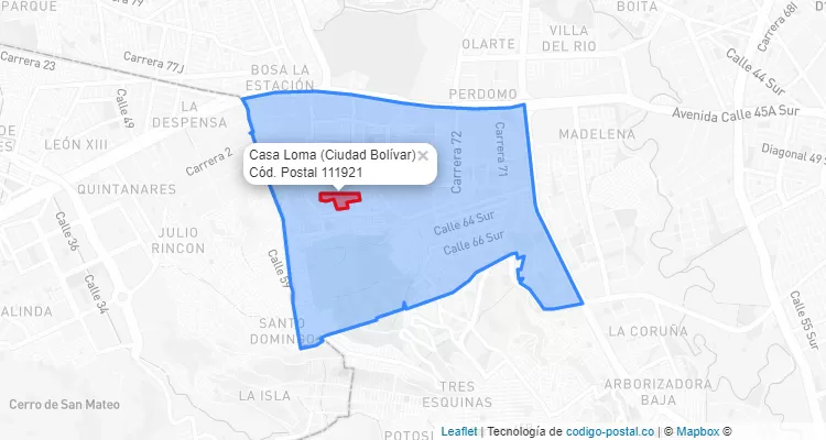 Código Postal Barrio Casa Loma en Ciudad Bolívar, Bogotá
