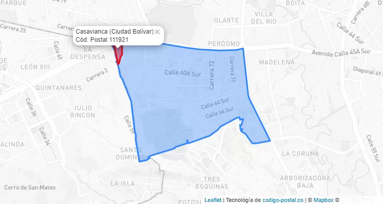 ZIP Code Locality Casavianca in Ciudad Bolívar, Bogotá