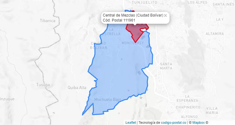 Código Postal Barrio Central de Mezclas en Ciudad Bolívar, Bogotá