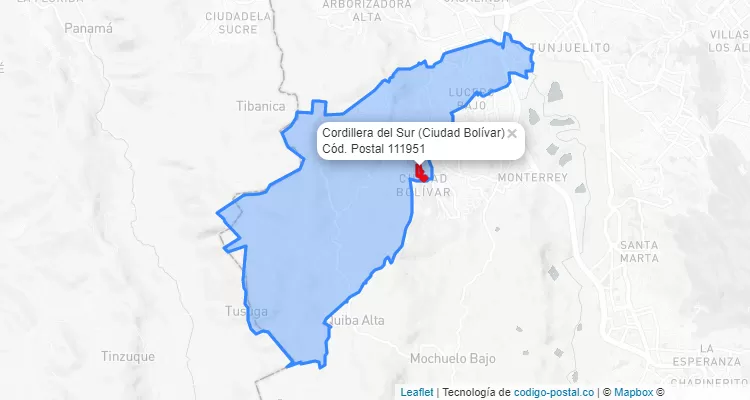 Código Postal Barrio Cordillera del Sur en Ciudad Bolívar, Bogotá