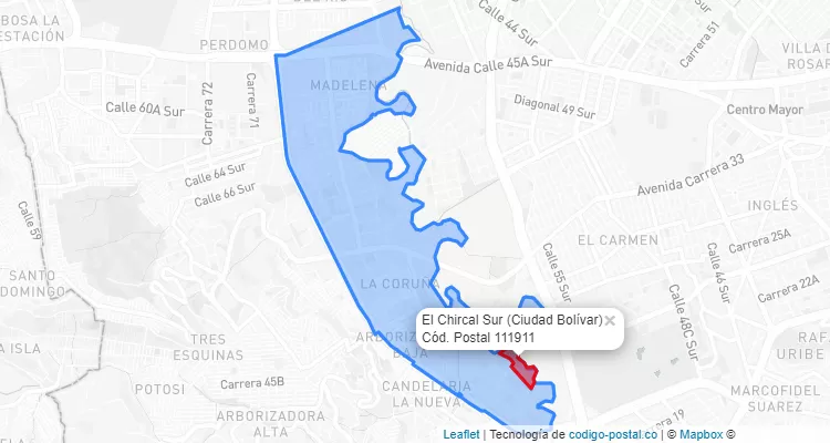 ZIP Code Locality El Chircal Sur in Ciudad Bolívar, Bogotá