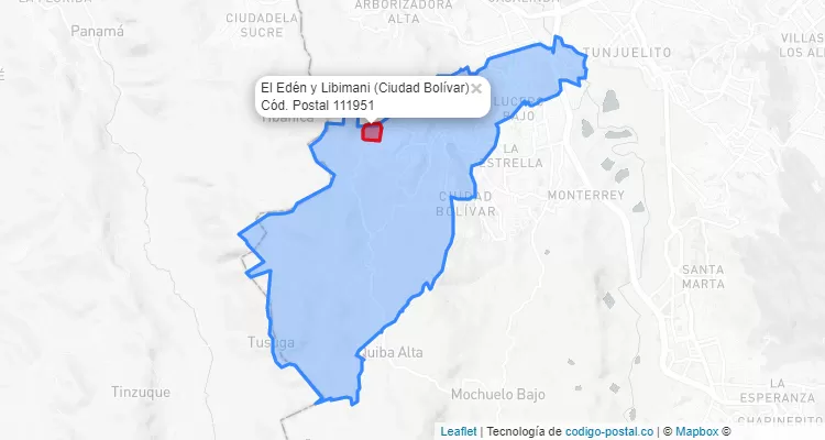 Código Postal Barrio El Edén y Libimani en Ciudad Bolívar, Bogotá