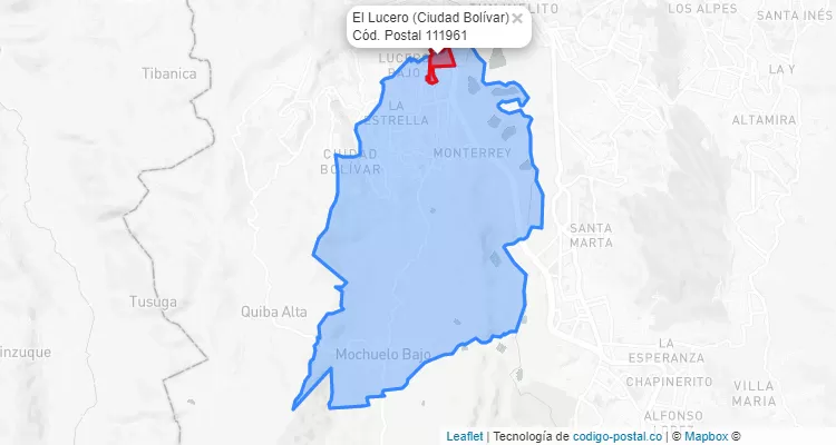 Código Postal Barrio El Lucero en Ciudad Bolívar, Bogotá