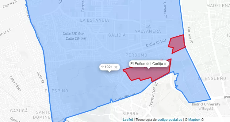Código Postal Barrio El Peñón del Cortijo en Ciudad Bolívar, Bogotá