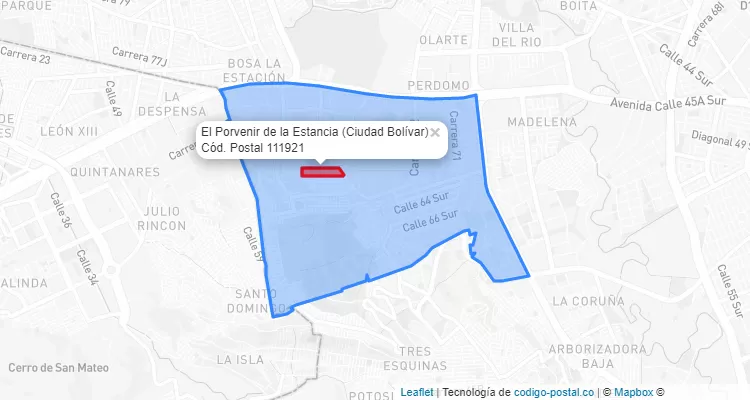 Código Postal Barrio El Porvenir de la Estancia en Ciudad Bolívar, Bogotá
