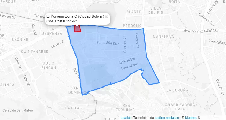Código Postal Barrio El Porvenir Zona C en Ciudad Bolívar, Bogotá