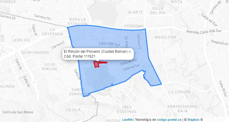 Código Postal Barrio El Rincón del Porvenir en Ciudad Bolívar, Bogotá