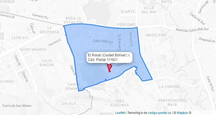 CEP Bairro El Rosal em Ciudad Bolívar, Bogotá