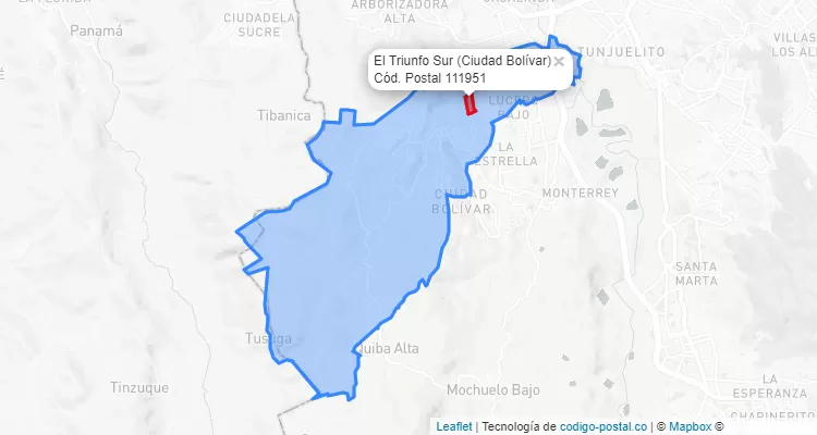 Código Postal Barrio El Triunfo Sur en Ciudad Bolívar, Bogotá