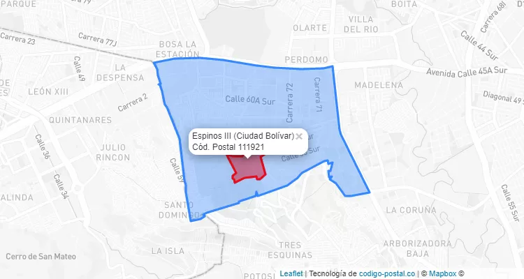 Código Postal Barrio Espinos III en Ciudad Bolívar, Bogotá