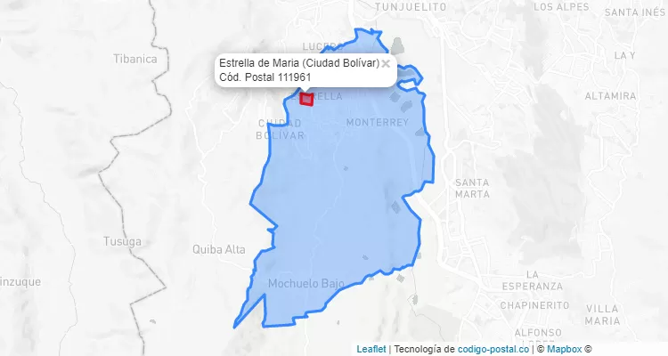 Código Postal Barrio Estrella de Maria en Ciudad Bolívar, Bogotá