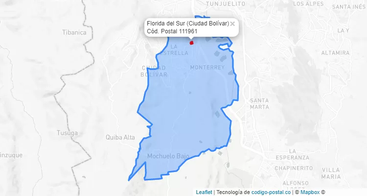 Código Postal Barrio Florida del Sur en Ciudad Bolívar, Bogotá