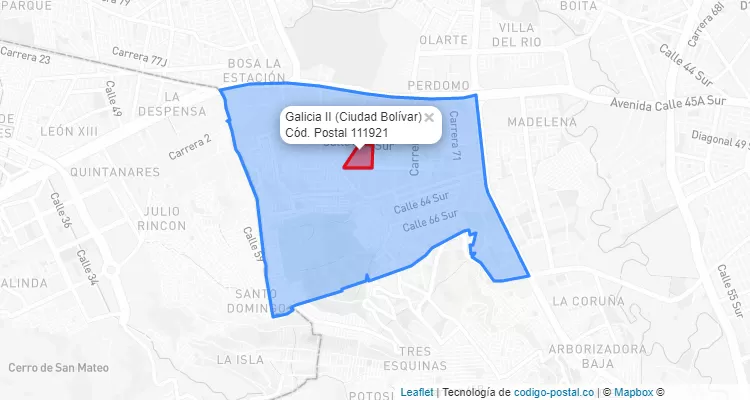 Código Postal Barrio Galicia II en Ciudad Bolívar, Bogotá