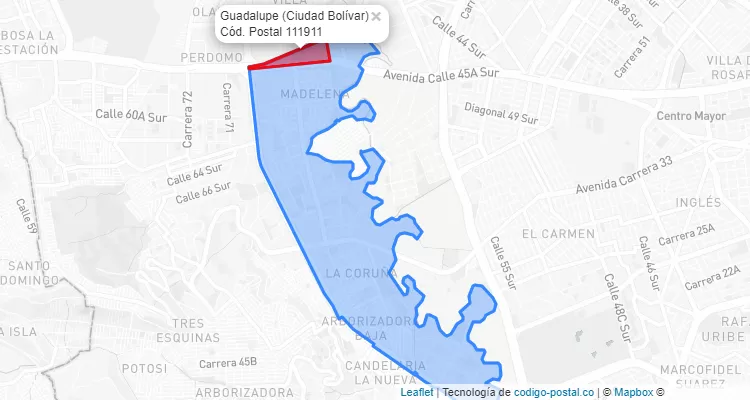 ZIP Code Locality Guadalupe in Ciudad Bolívar, Bogotá