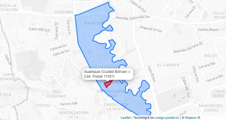 Código Postal Barrio Guaitiquia en Ciudad Bolívar, Bogotá