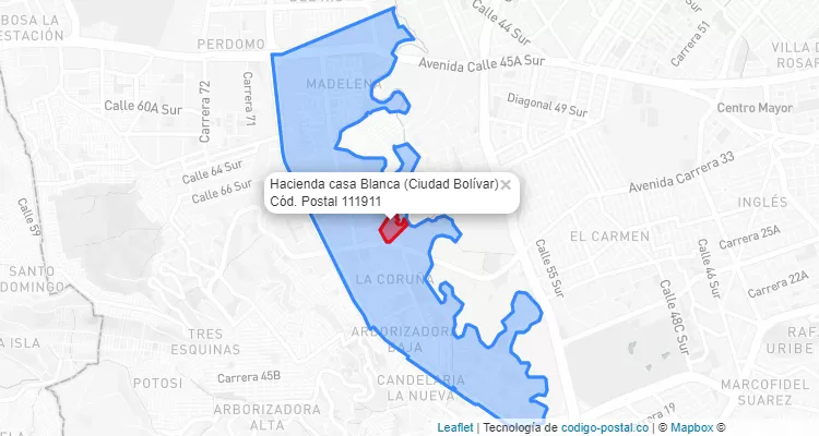 Código Postal Barrio Hacienda casa Blanca en Ciudad Bolívar, Bogotá