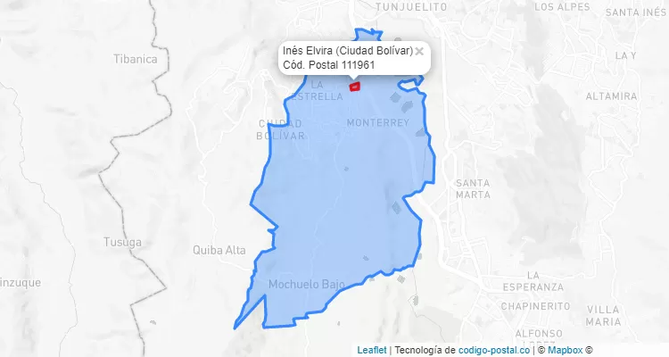 Código Postal Barrio Inés Elvira en Ciudad Bolívar, Bogotá