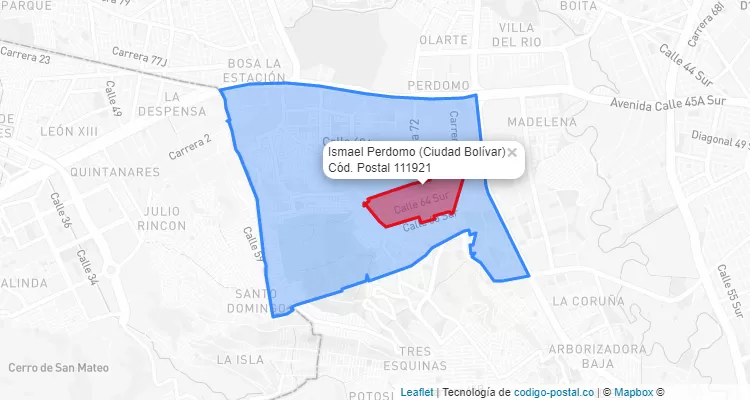 Código Postal Barrio Ismael Perdomo en Ciudad Bolívar, Bogotá