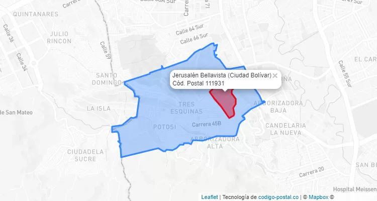 Código Postal Barrio Jerusalén Bellavista en Ciudad Bolívar, Bogotá
