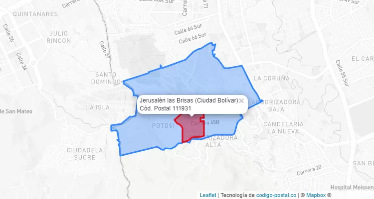 Código Postal Barrio Jerusalén las Brisas en Ciudad Bolívar, Bogotá