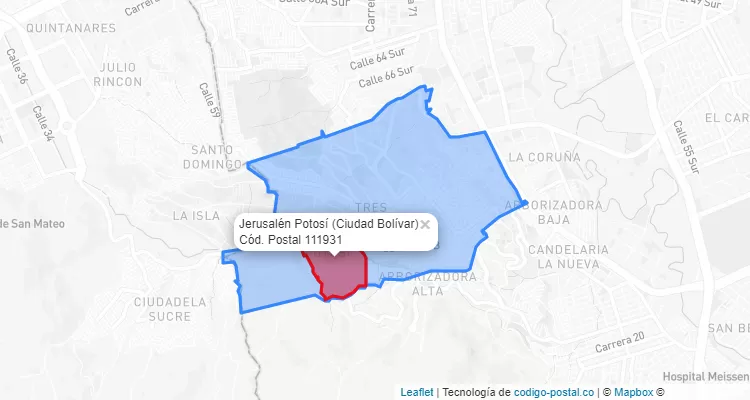 Código Postal Barrio Jerusalén Potosí en Ciudad Bolívar, Bogotá