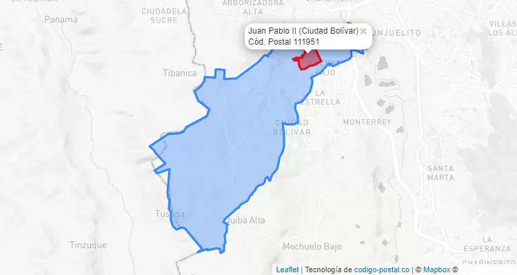 Código Postal Barrio Juan Pablo II en Ciudad Bolívar, Bogotá