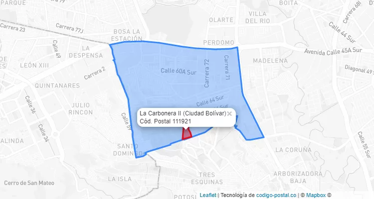 Código Postal Barrio La Carbonera II en Ciudad Bolívar, Bogotá