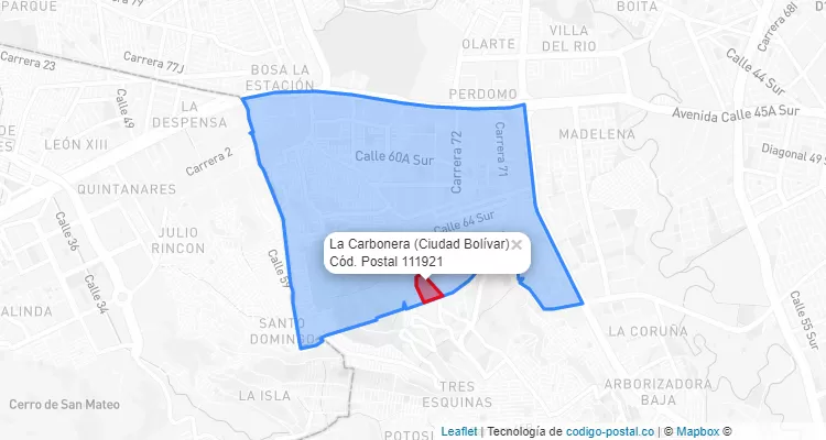 Código Postal Barrio La Carbonera en Ciudad Bolívar, Bogotá