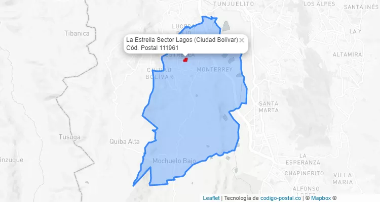 Código Postal Barrio La Estrella Sector Lagos en Ciudad Bolívar, Bogotá