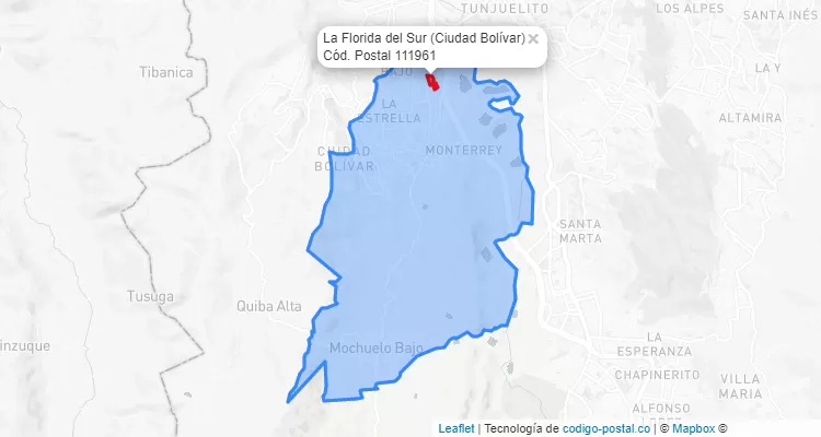 Código Postal Barrio La Florida del Sur en Ciudad Bolívar, Bogotá