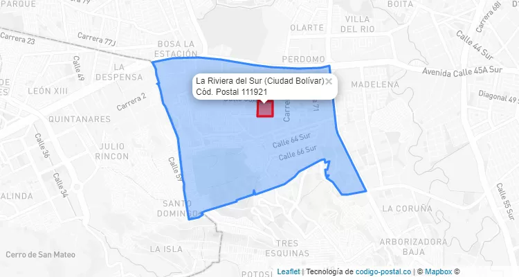 ZIP Code Locality La Riviera del Sur in Ciudad Bolívar, Bogotá