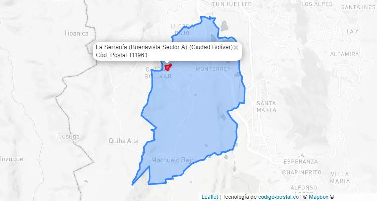 ZIP Code Locality La Serranía (Buenavista Sector A) in Ciudad Bolívar, Bogotá