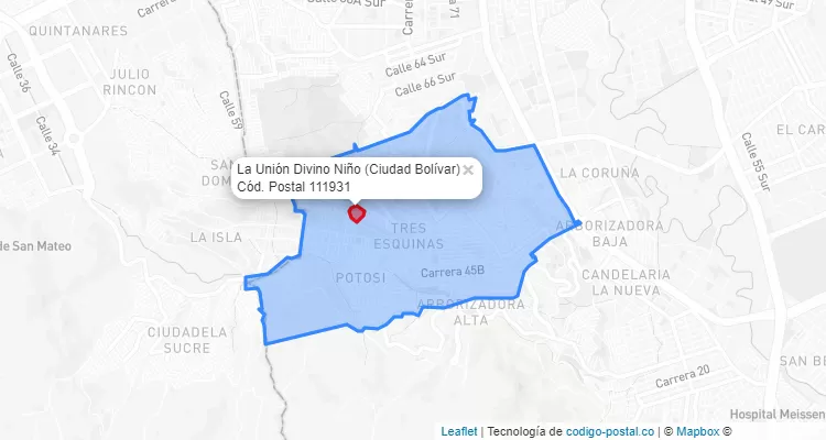Código Postal Barrio La Unión Divino Niño en Ciudad Bolívar, Bogotá