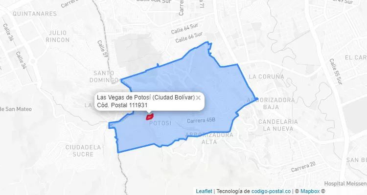 Código Postal Barrio Las Vegas de Potosí en Ciudad Bolívar, Bogotá