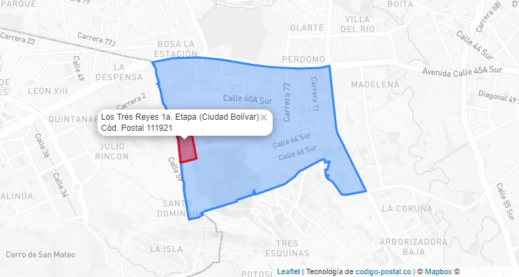Código Postal Barrio Los Tres Reyes 1a. Etapa en Ciudad Bolívar, Bogotá