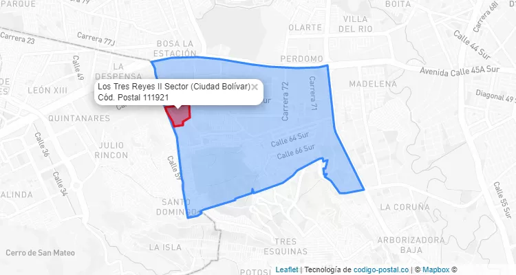 Código Postal Barrio Los Tres Reyes II Sector en Ciudad Bolívar, Bogotá