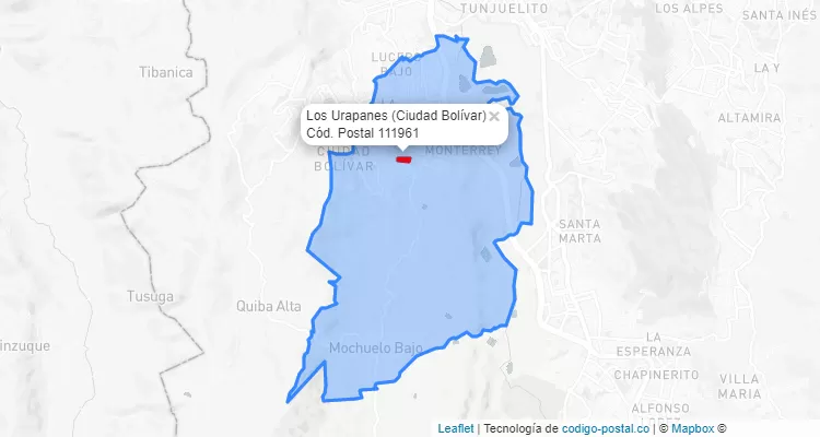 Código Postal Barrio Los Urapanes en Ciudad Bolívar, Bogotá
