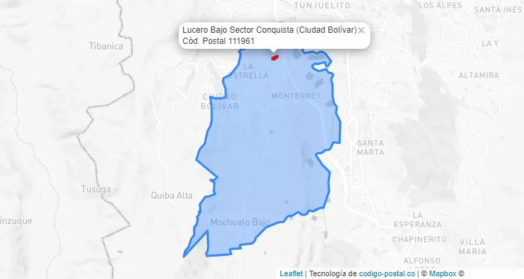 Código Postal Barrio Lucero Bajo Sector Conquista en Ciudad Bolívar, Bogotá