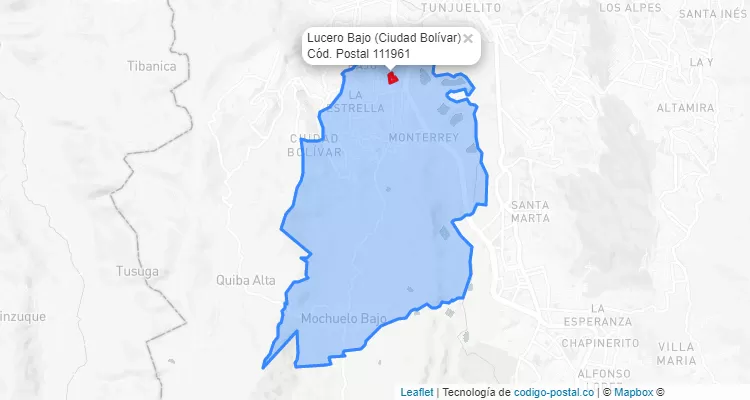 Código Postal Barrio Lucero Bajo en Ciudad Bolívar, Bogotá