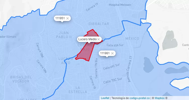 Código Postal Barrio Lucero Medio en Ciudad Bolívar, Bogotá