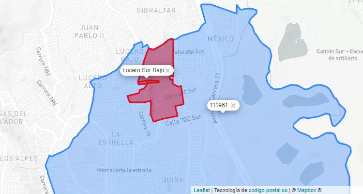 Código Postal Barrio Lucero Sur Bajo en Ciudad Bolívar, Bogotá