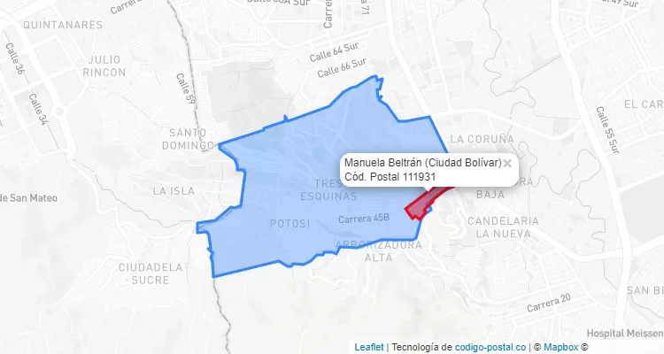 Código Postal Barrio Manuela Beltrán en Ciudad Bolívar, Bogotá