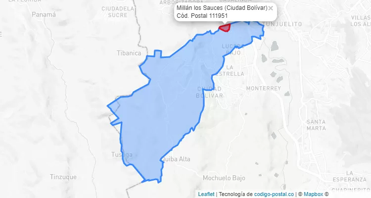 Código Postal Barrio Millán los Sauces en Ciudad Bolívar, Bogotá