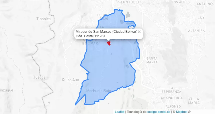 Código Postal Barrio Mirador de San Marcos en Ciudad Bolívar, Bogotá