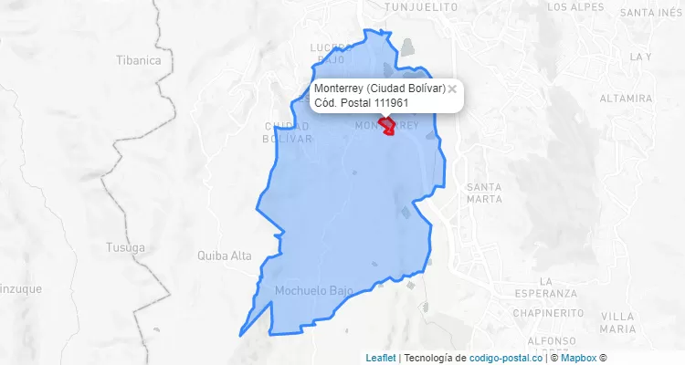 Código Postal Barrio Monterrey en Ciudad Bolívar, Bogotá