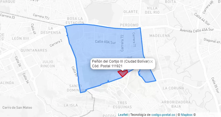 Código Postal Barrio Peñón del Cortijo III en Ciudad Bolívar, Bogotá