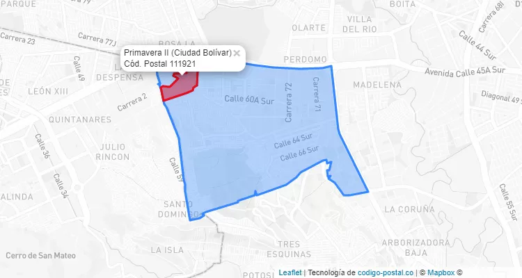 CEP Bairro Primavera II em Ciudad Bolívar, Bogotá