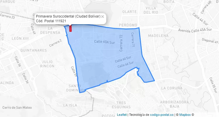 CEP Bairro Primavera Suroccidental em Ciudad Bolívar, Bogotá